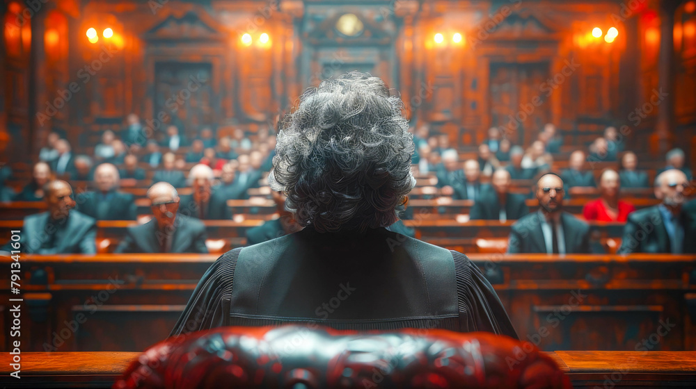 Portrait of a senior man sitting in an armchair in a courtroom Portrait of a senior man sitting in an armchair in a courtroom