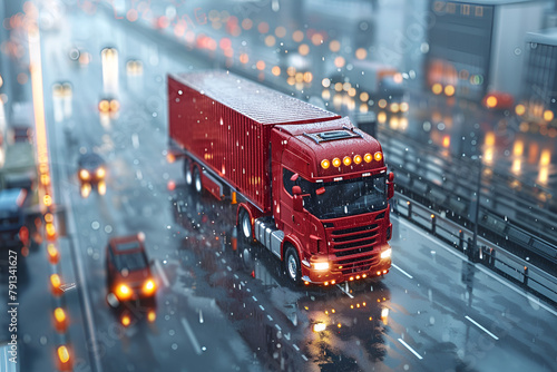 traffic in the city, Logistics Container Truck Transportation Concept