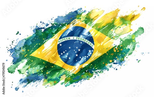 Brazil waving flag in watercolor style. isolated on white background.