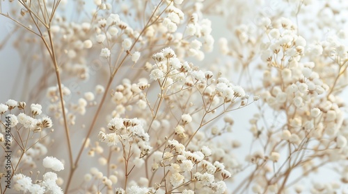 Close-up of the flower called Gypsophila also known as baby's-breath. Dried flowers. Herbarium  © Farda Karimov