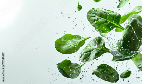 Spinach vegetables banner with water drops, generated ai © weissdesign