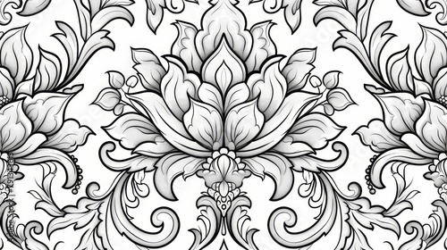 Patterns: A coloring book page with a damask pattern