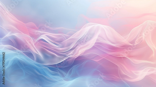 Soft, flowing pink and blue fabric-like textures creating a serene and abstract wavy background