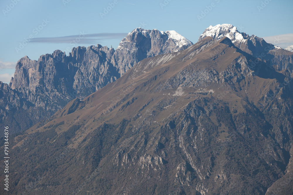 Dolomites seen from the Cansiglio area, Monte Serva in foreground