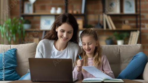Mother and Daughter Enjoying Homework Time Together © admin_design