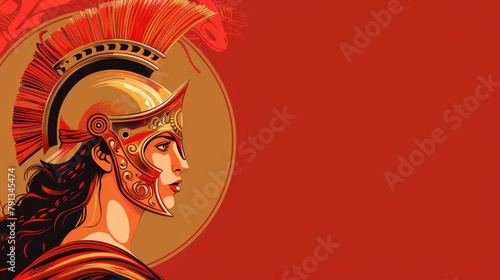 Athena Athene Banner with Copy Space. Ancient Greek goddess associated with wisdom, warfare, and handicraft who was later syncretized with the Roman goddess Minerva photo