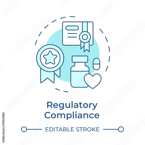 Regulatory compliance soft blue concept icon. Industry standard, drug labeling. Medication safety. Round shape line illustration. Abstract idea. Graphic design. Easy to use in infographic, article