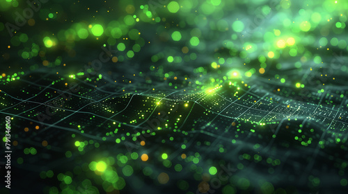 abstract digital green background with luminous dots