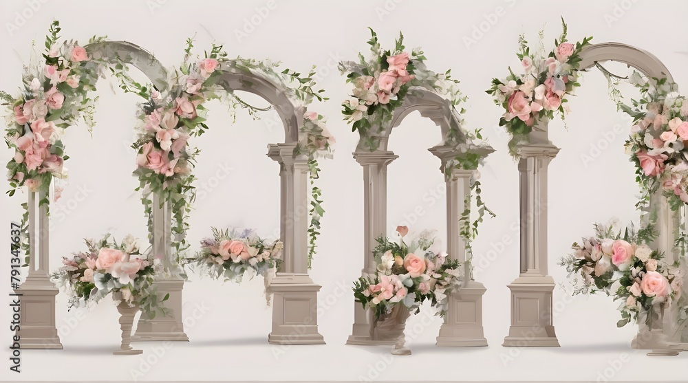Set of beautiful wedding flower arches, cut out. generative.ai