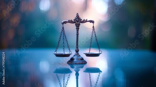 A defocused image of the scales of justice hinting at the importance of fairness and harmony in legal matters while also creating a visually intriguing backdrop. . photo