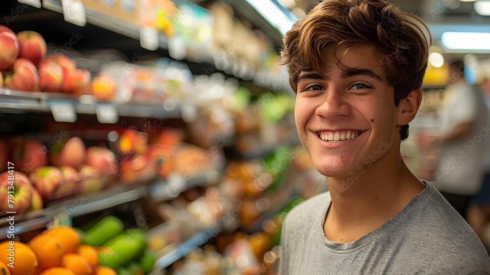 A young Caucasian man smiling in his grocery store portrait. Concept Portrait Photography, Business, Caucasian, Retail, Smiling