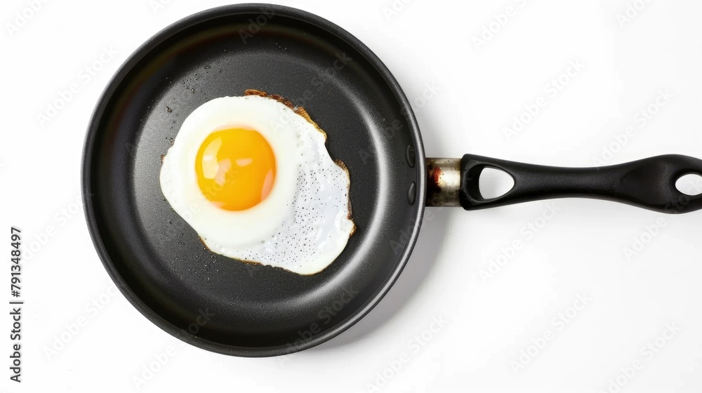 top view frying pan with fried egg isolated white background top view frying pan with fried egg isolated white background