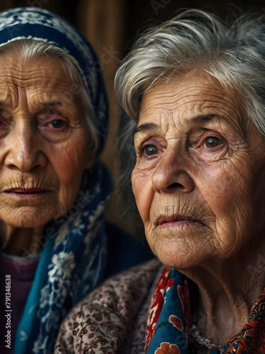 A portrait of an old women with her friend