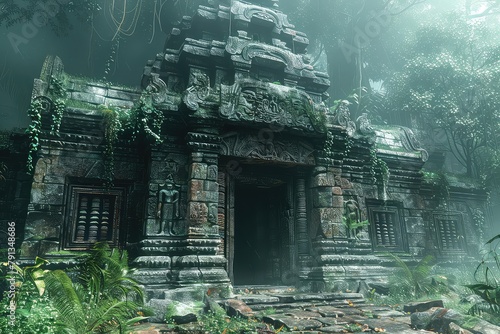 An ancient temple lost in the jungle. The temple's interior is a labyrinth of passageways and chambers, inviting exploration and discovery at every turn. © Liaisan