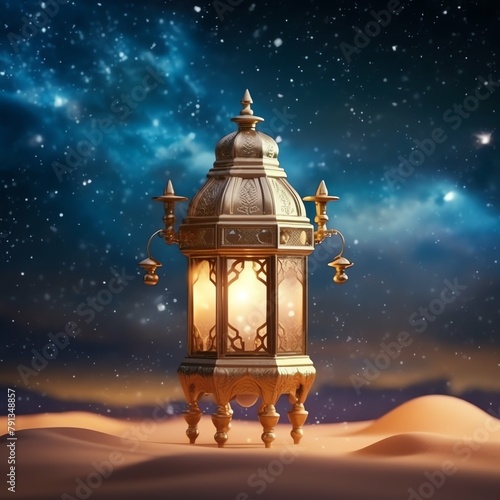 Eid mubarak and ramadan kareem greetings with islamic lantern and mosque. Eid al fitr background