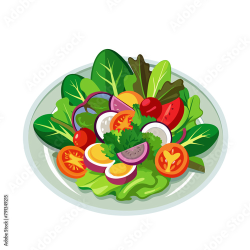 Green salad of fresh vegetables salad bowl on white background