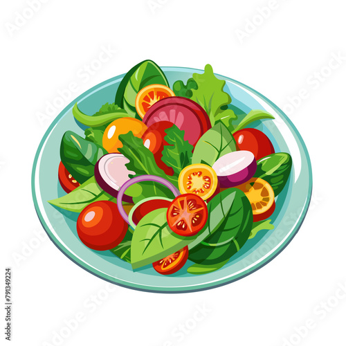 Green salad of fresh vegetables salad bowl on white background