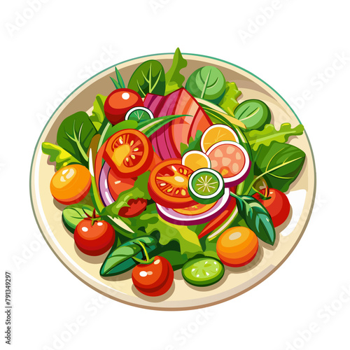 Green salad of fresh vegetables salad bowl on white background