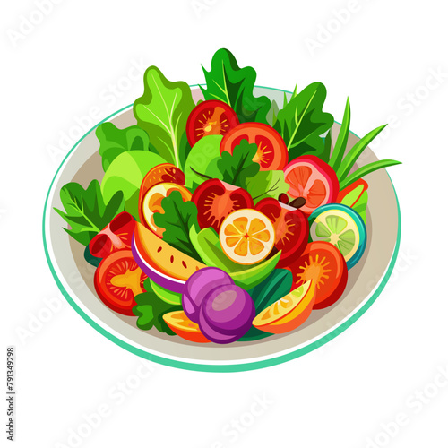 Green salad of fresh vegetables salad bowl on white background
