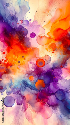 Violet and orange brushstrokes in watercolor isolated against a transparent background