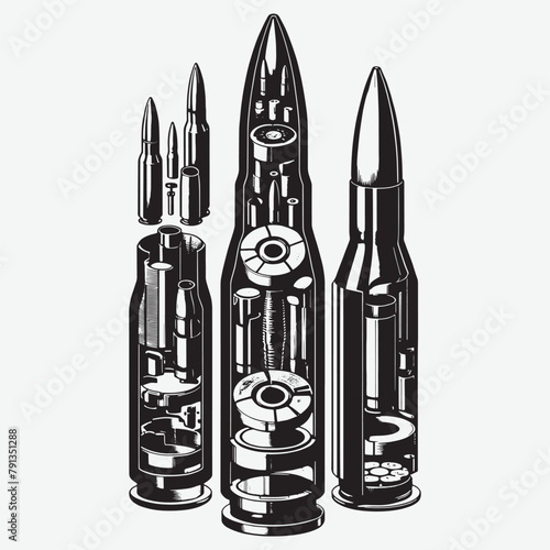 A diagram-like illustration showing a bullet disassembled into its