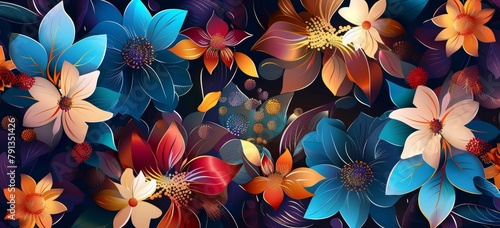 Abstract background with colorful flowers, modern luxury mural wall art illustration, Generative AI