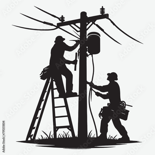 Two electrical linemen working together