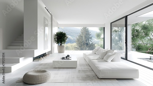 Minimalist modern living room with a clean and white style