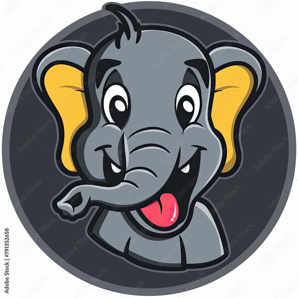 Obraz premium circular logo of a cartoon Elephant with his tongue sticking out