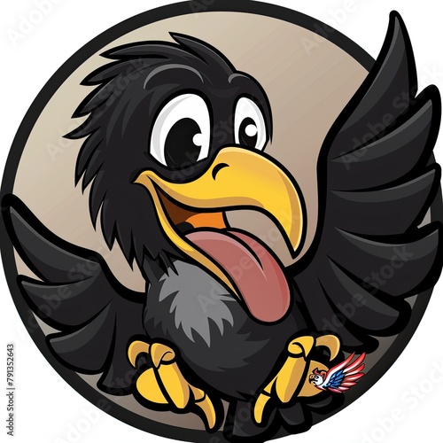 circular logo of a cartoon Eagle with his tongue sticking out and touhing his wings photo