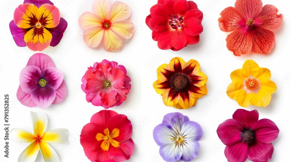 Colorful Wildflowers Arranged on White Background