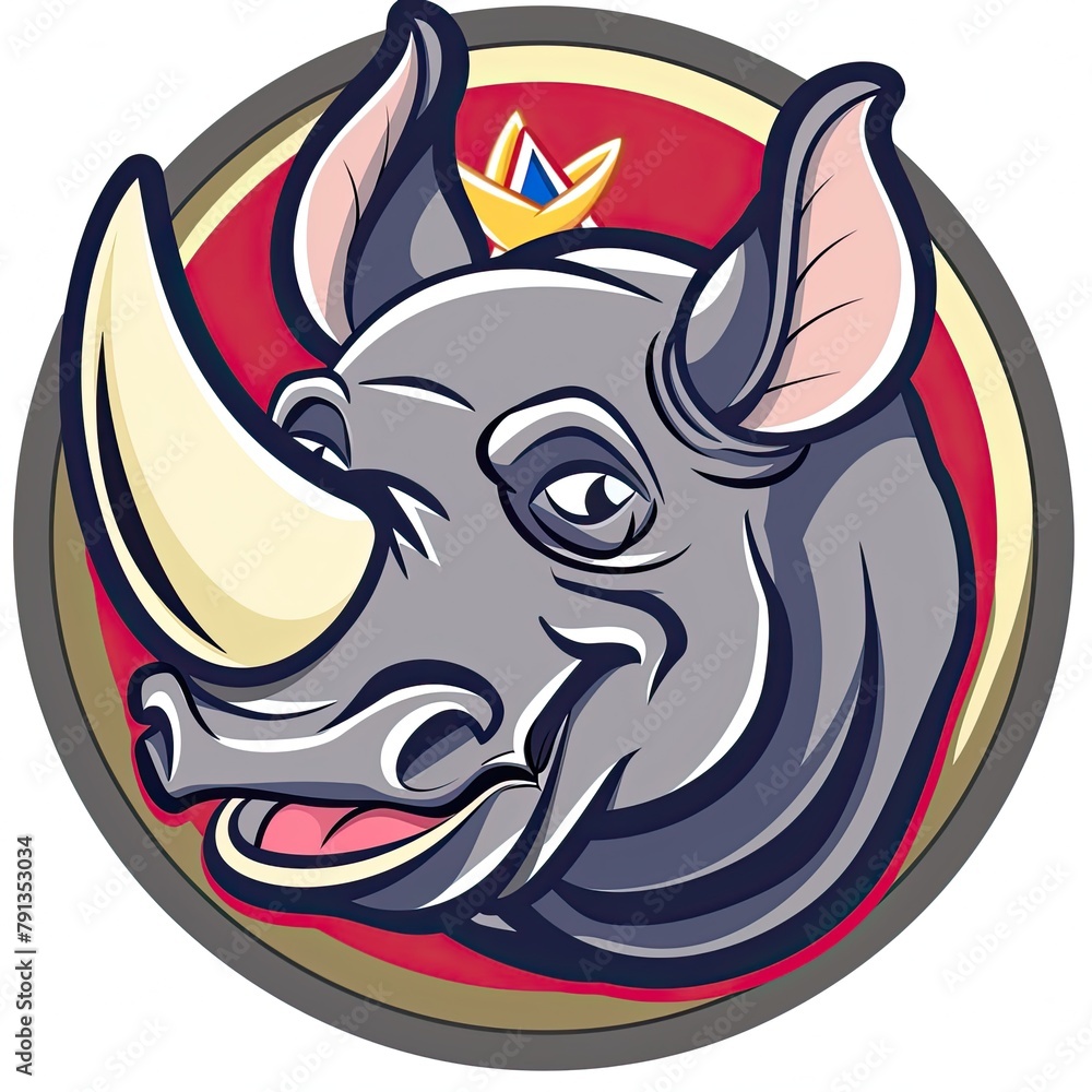 Obraz premium circular logo of a cartoon Rhino with his tongue sticking out
