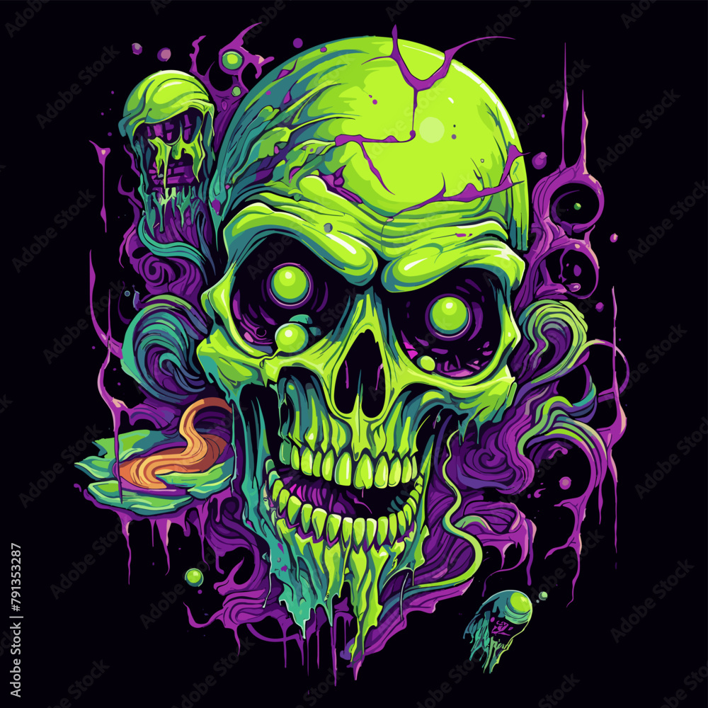 Fototapeta premium Psychedelic zombie skull design tshirt design vector