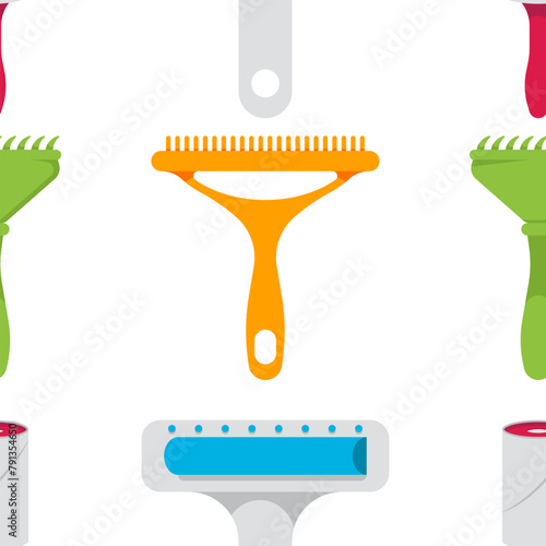 Pet hair remover tools vector cartoon seamless pattern.