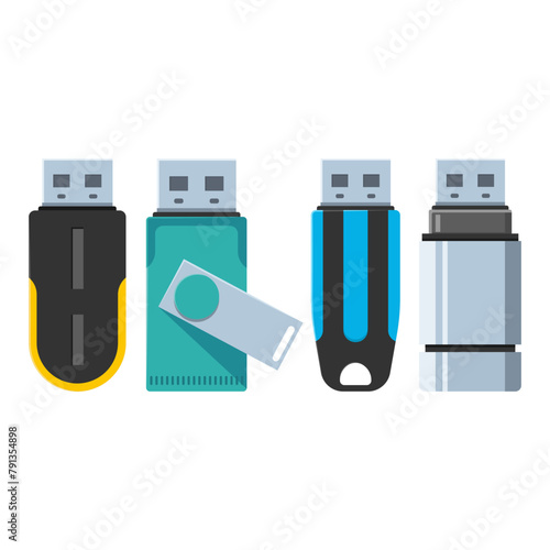 Flash drives vector cartoon set isolated on a white background.