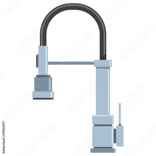 Kitchen faucet with pull down sprayer vector cartoon illustration isolated on a white background.