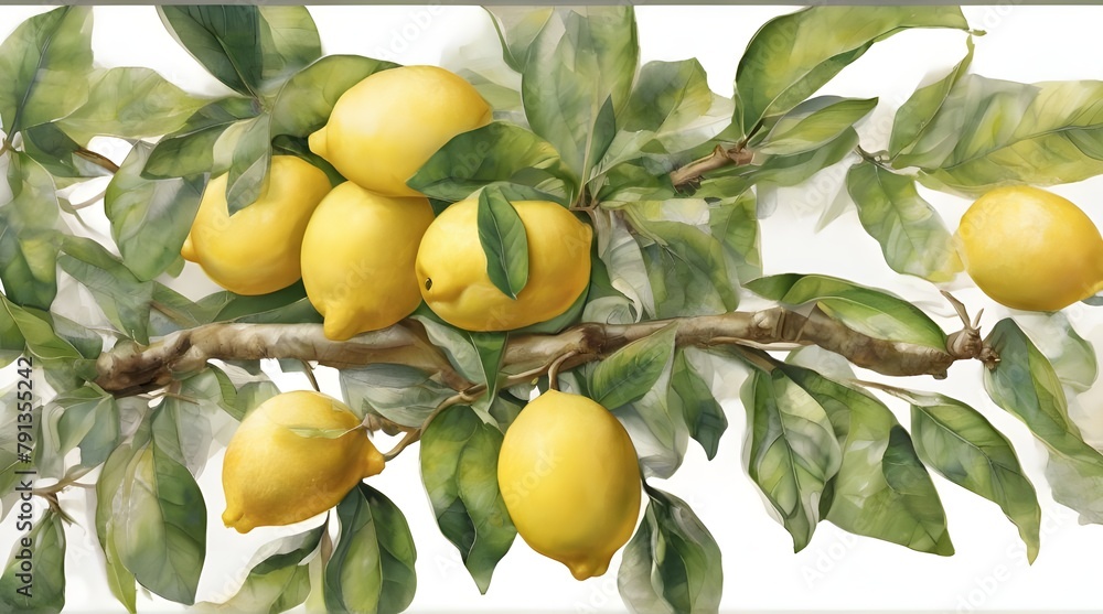 Fresh delicious lemons on branch, cut out. generative.ai