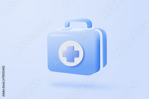 3d first aid medicine box with plus icon. Vaccination medical equipment, emergency pack, hospital or ambulance safety bag. medical pharmacy medicament. 3d medicine cure icon vector render illustration