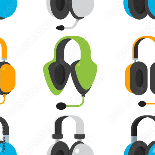 Gaming headsets vector cartoon seamless pattern.