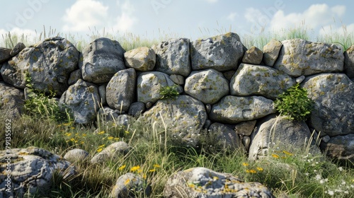 Big weathered rock and stone barrier