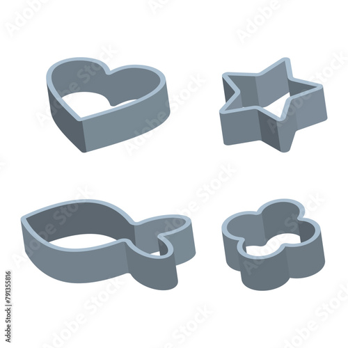 Shaped cutter for fruit and cookie vector cartoon set isolated on a white background.
