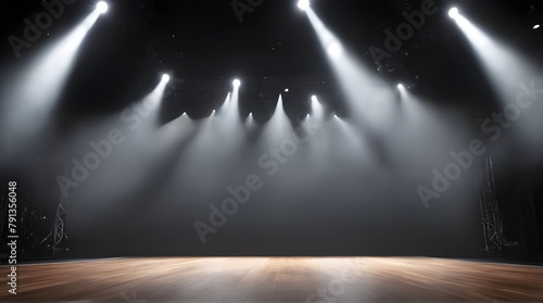 Empty stage with colorful spotlights. Scene lighting effects. Generative.AI 