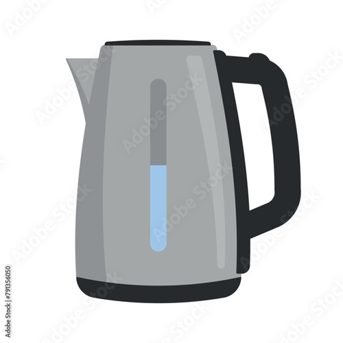 Electric kettle. Modern electric tea kettle or teakettle with hot boiling water. Vector illustration.