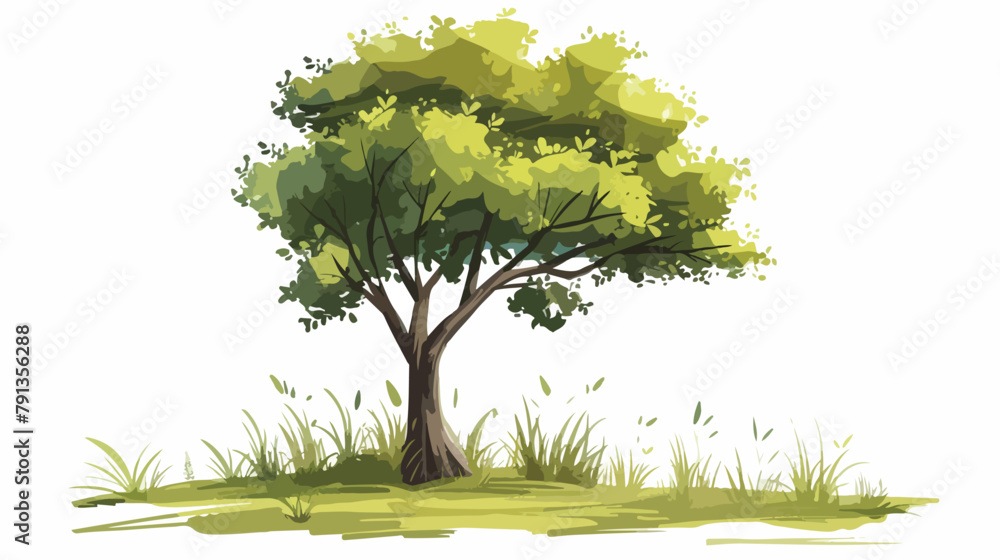 Tree on glade Hand drawn style vector design illustration - obrazy, fototapety, plakaty 
