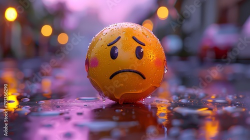 A 3D cute single emoji sticker of a crying face, positioned on a solid lavender background, bringing its emotions and endearing features to life with the realism and clarity of an HD camera.