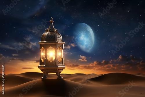 Eid mubarak and ramadan kareem greetings with islamic lantern and mosque. Eid al fitr background