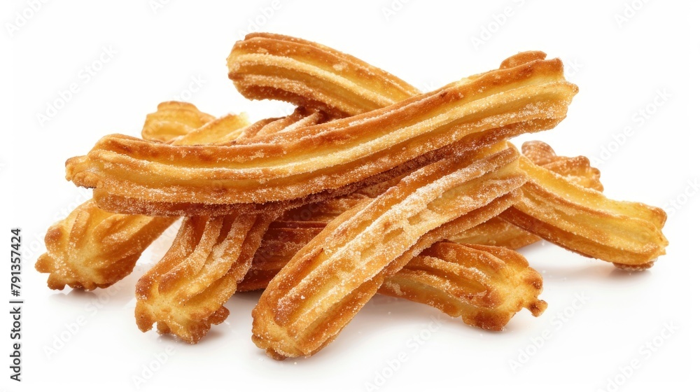 Churros with white sugar sprinkles isolated white background Churros with white sugar sprinkles isolated white background