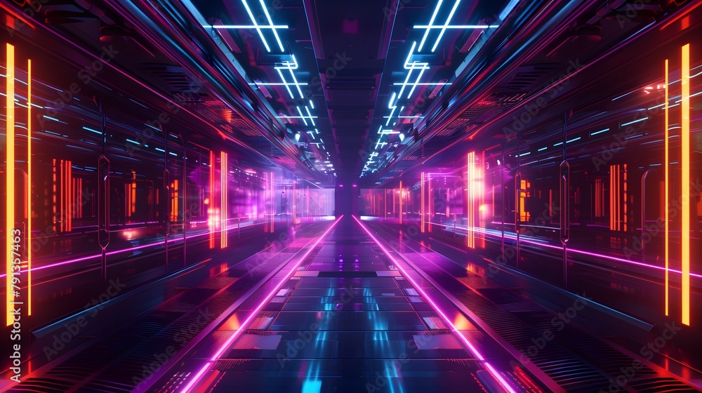 Futuristic empty neon background. High tech lines, studio product, future cyberspace concept. 3D illustration Futuristic empty neon background. High tech lines, studio product, future cyberspace concept. 3D illustration