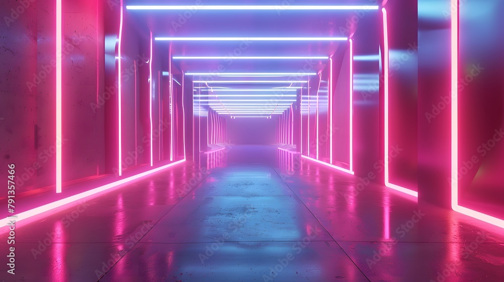 Futuristic empty neon background. High tech lines, studio product, future cyberspace concept. 3D illustration Futuristic empty neon background. High tech lines, studio product, future cyberspace concept. 3D illustration