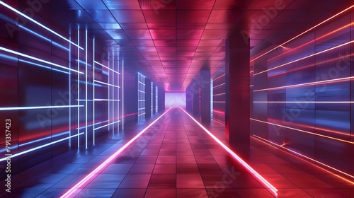 Futuristic empty neon background. High tech lines  studio product  future cyberspace concept. 3D illustration